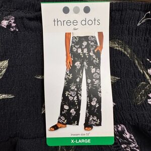 NWT Three Dots Floral Wide Leg Pants Navy Pink Bloom Smocked Waist XL